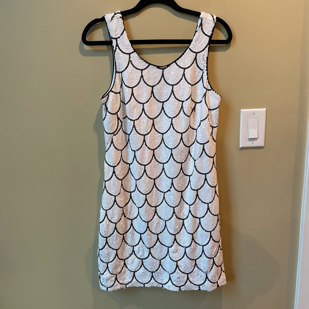 Oleg Cassini black & white sequin dress